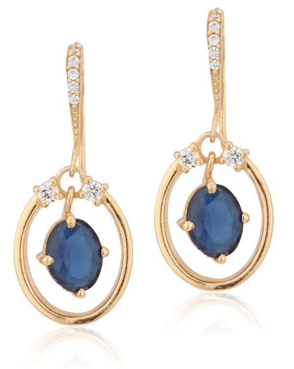 Carlton London Gold Plated Blue Stone Oval Drop Earring For Women For Discount