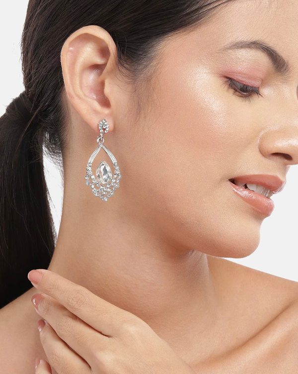 Rhodium Plated With Crystal Fancy Drop Earring For Women Sale