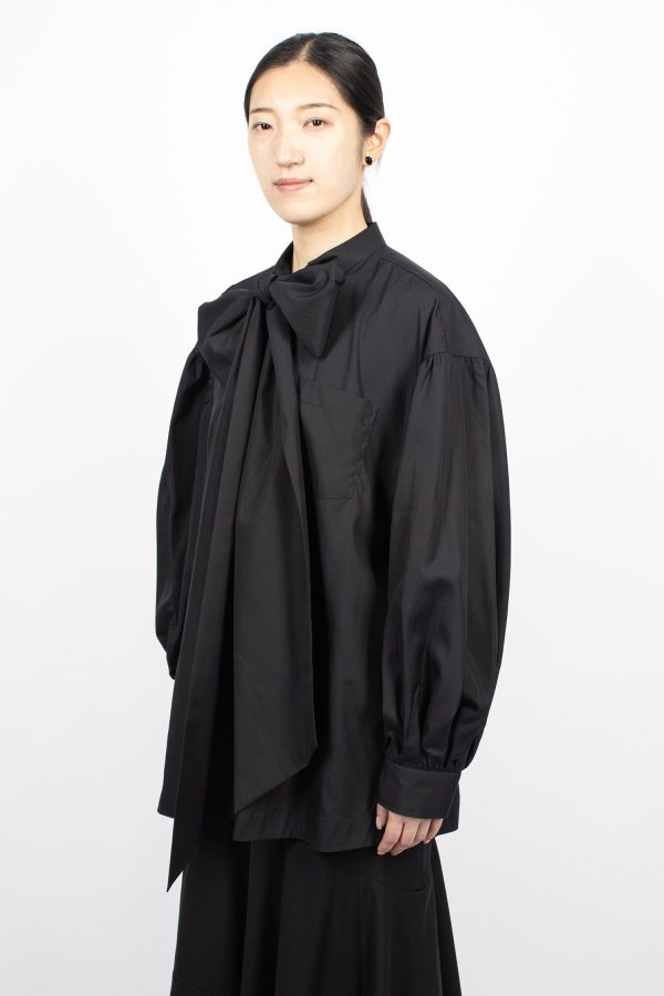 Front Bow Puff Sleeve Shirt Black For Discount