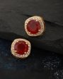 Carlton London Gold Plated Maroon Stone Geometric Stud Earring For Women Supply