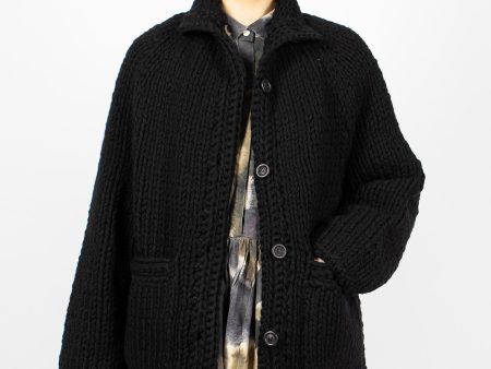 So Wool Hand Knit Cardigan Black Supply