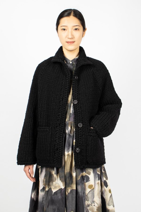 So Wool Hand Knit Cardigan Black Supply