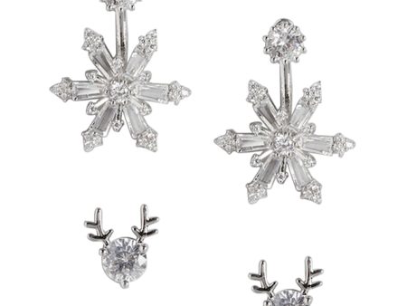 Set Of 2 Rhodium Plated Cz Floral Stud & Drop Earring For Women Hot on Sale