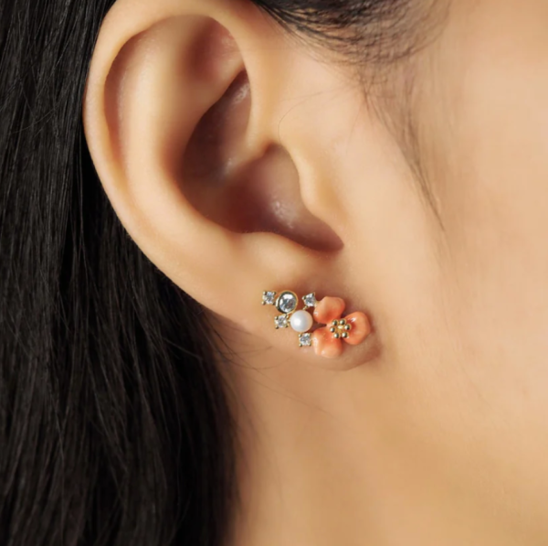 Coral Flower Cluster Studs Cheap