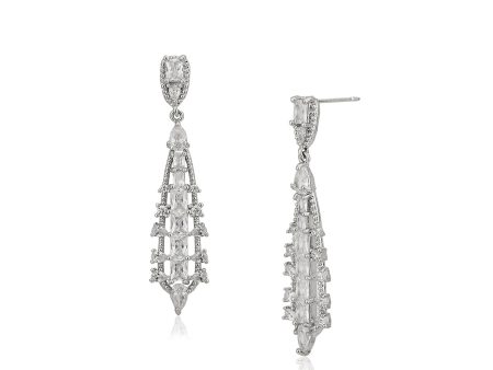 Premium Cz With Rhodium Plated Contemporary Drop Earring Online Hot Sale