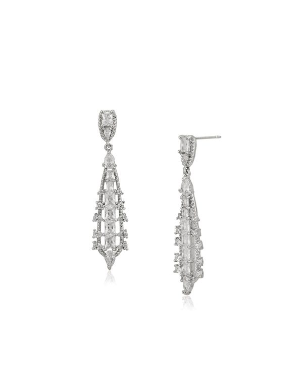 Premium Cz With Rhodium Plated Contemporary Drop Earring Online Hot Sale