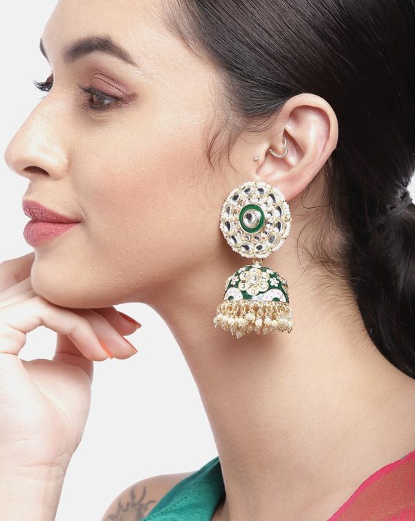 Gold Plated Pearl Enamel Jhumka Earring For Women Sale