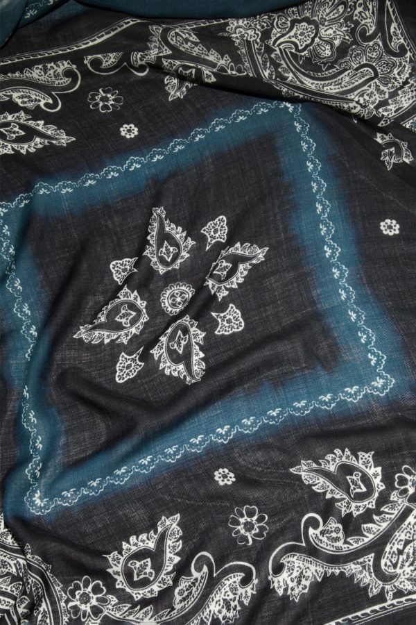 Printed Scarf Denim Blue Black Cheap