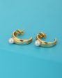 Carlton London 18Kt Gold Plated Classic Half Hoop Earrings With Pearl Cheap