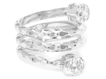 Carlton London Rhodium Plated Silver Toned Cz Stone Studded Adjustable Contemporary Finger Ring For Women Supply