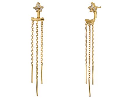 18Kt Gold Plated Dangling Chain Cz Front Back Drop Earring Online