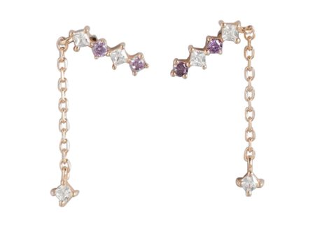 18Kt Rose Gold Plated Cz And Star Ear Climber With Tassle Earring Sale