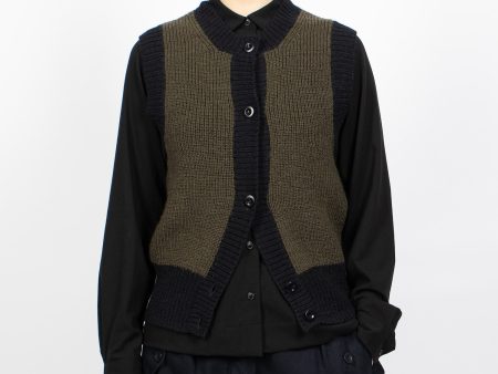 Contrast Trim Waistcoat Dark Olive Black Online now