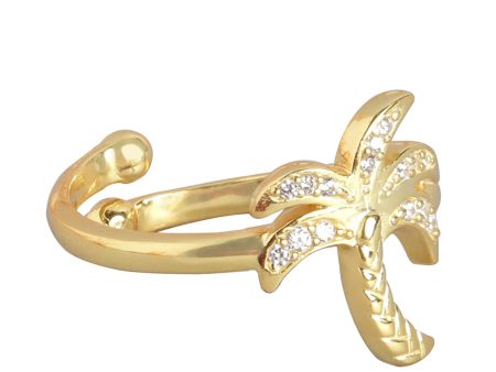 Carlton London Gold Plated Cz Studded Tree Contemporary Adjustable Finger Ring For Women Hot on Sale