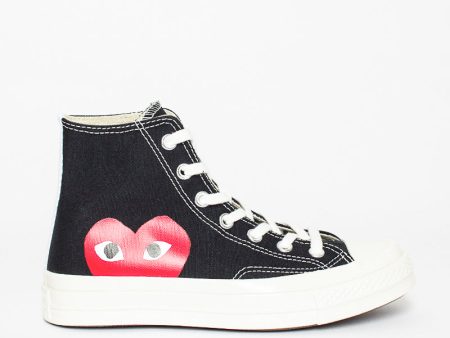 Comme Des Garçons PLAY X Chuck Taylors 1970 s Hi Ox Black on Sale