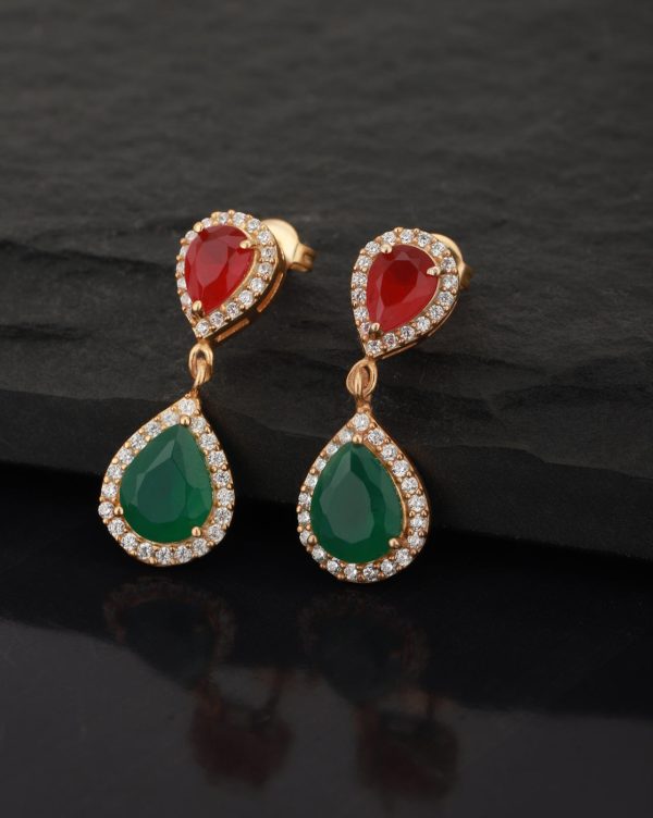 Carlton London Gold Plated With Stone Teardrop Drop Earring For Women Fashion