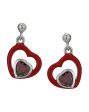 925 Sterling Silver Rhodium Plated And  Cz Enamel Heart Drop Earring For Women For Discount