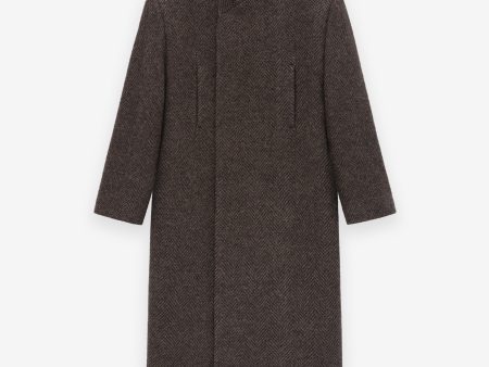 Wool Chevron Stand Collar Overcoat For Sale