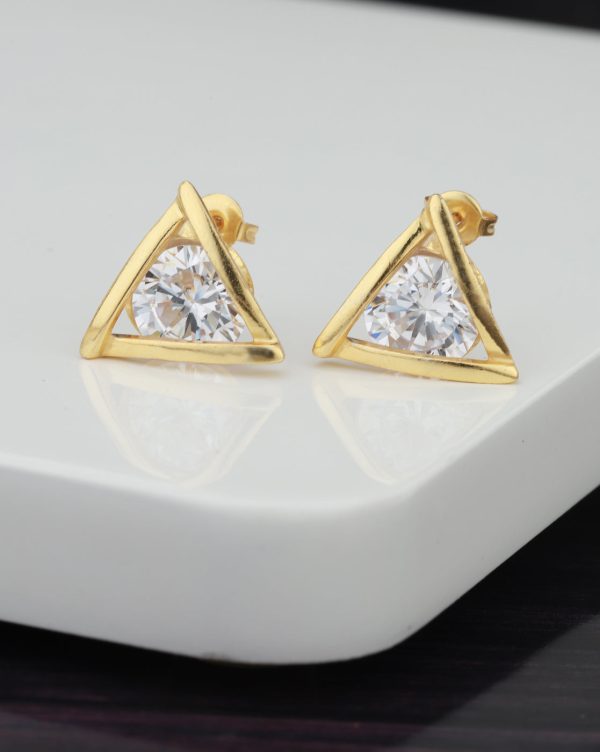 Carlton London Gold Plated Cz Triangular Stud Earring For Women Cheap