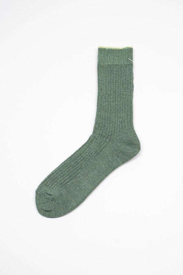 HA-22 Linen Lurex Ribbed Socks Sage Discount