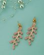 Gold Plated With Pink Beaded Leaf Drop Earring For Women For Discount