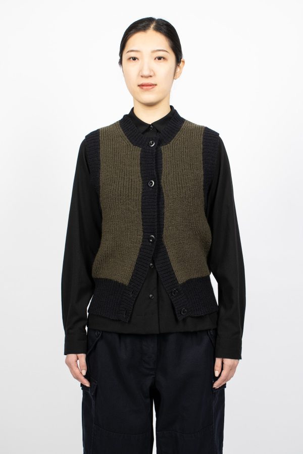 Contrast Trim Waistcoat Dark Olive Black Online now