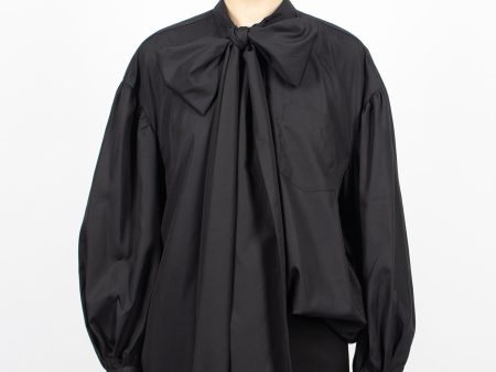 Front Bow Puff Sleeve Shirt Black For Discount