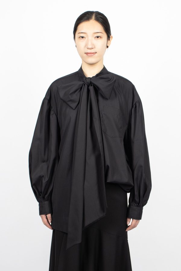 Front Bow Puff Sleeve Shirt Black For Discount