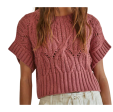 Cali Short Sleeve Crochet Knit Sweater Hot on Sale