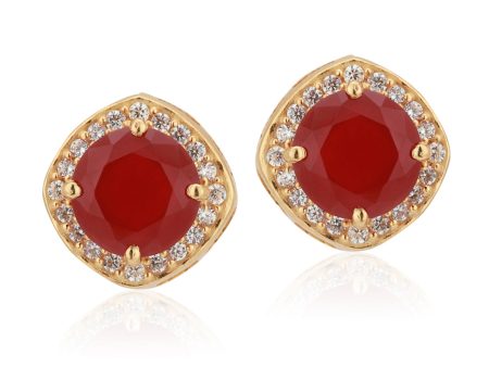 Carlton London Gold Plated Maroon Stone Geometric Stud Earring For Women Supply