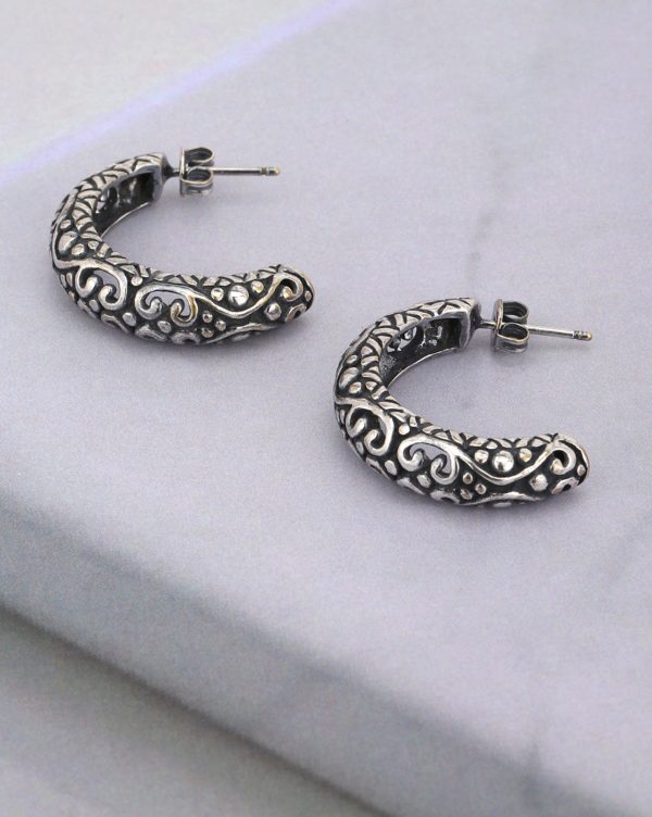 Carlton London Oxidised Silver Plated Crescent Half Hoop Earring For Women Online Hot Sale