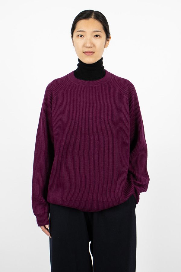 Ribbed Raglan Crewneck Plum For Sale