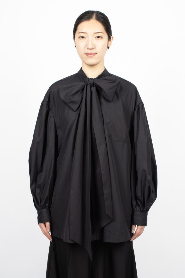 Front Bow Puff Sleeve Shirt Black For Discount