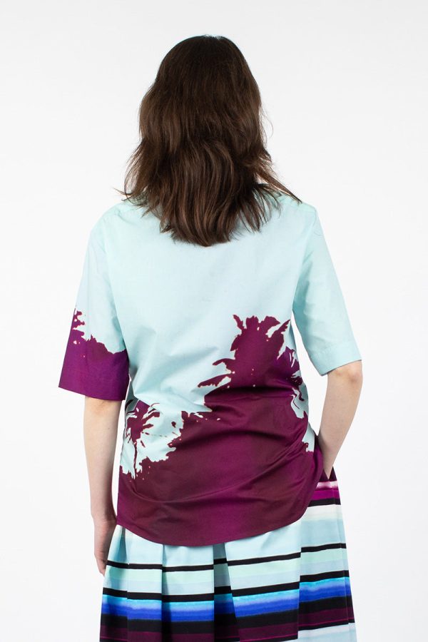 Palm Printed Shirt Blue Purple Discount