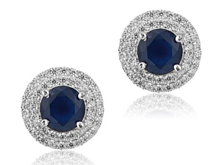 Carlton London Rhodium Plated Navy Blue Stone Circular Stud Earring For Women Discount