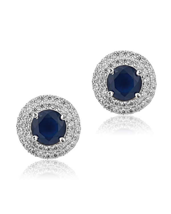 Carlton London Rhodium Plated Navy Blue Stone Circular Stud Earring For Women Discount