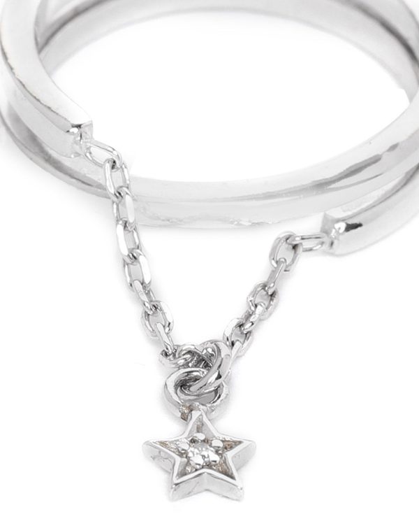 Carlton London Rhodium Plated Silver Toned Cz Studded With Dangling Star Adjustable Finger Ring For Women For Discount