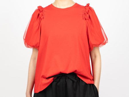 Tulle Puff Sleeve T-Shirt Red Supply