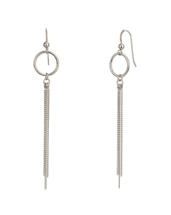 Rhodium Plated Dangling Chain Fancy Earring For Women Sale