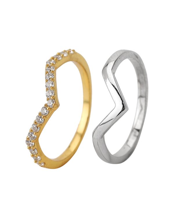 Carlton London Gold & Silver Plated Set Of 2 Contemporary Finger Rings For Women Online Sale