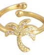 Carlton London Gold Plated Cz Studded Tree Contemporary Adjustable Finger Ring For Women Hot on Sale