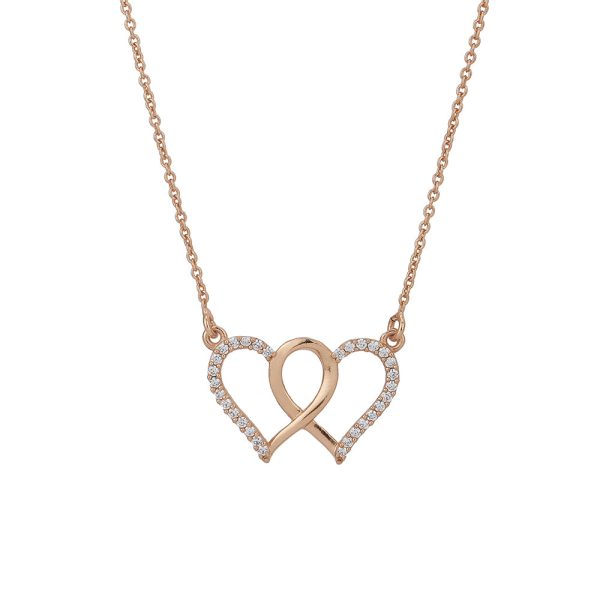 Carlton London Rose Gold Plated Twins Heart Cz Studded Necklace For Women Supply