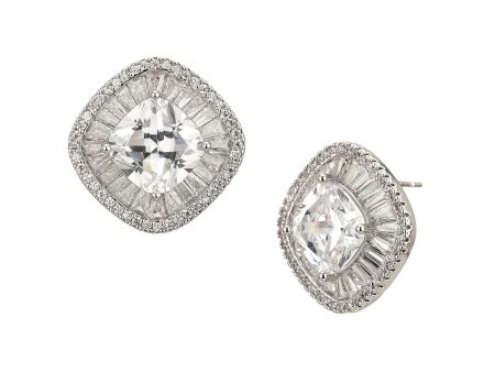 Rhodium Plated Cz Square Stud Earring For Women Sale