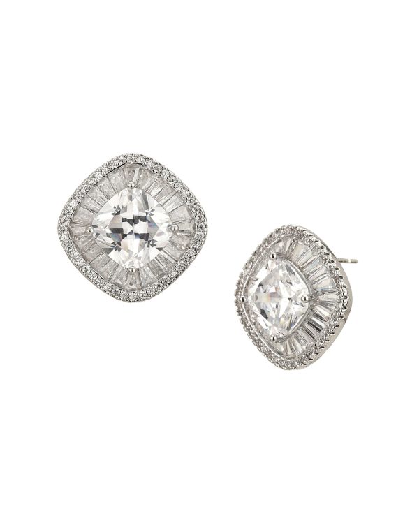 Rhodium Plated Cz Square Stud Earring For Women Sale