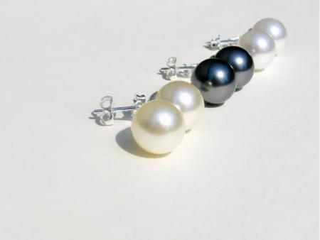 Large Round Pearl Stud Earrings Hot on Sale