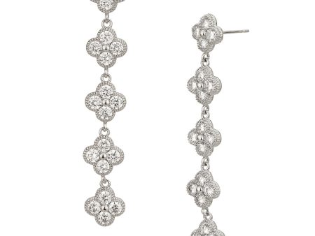 Rhodium Plated Cz 4-Clover Drop Earring For Women For Discount