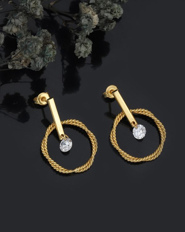 Carlton London 18Kt Gold Plated Drop Earrings With Dangling Cz Online