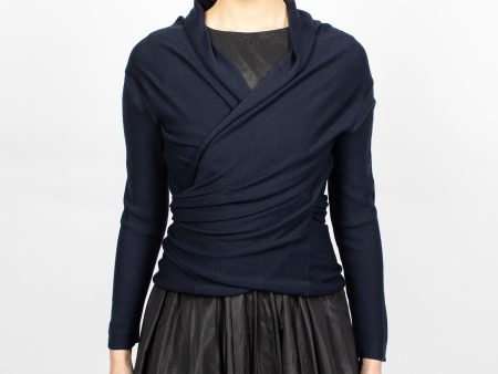 Wrap Knit Cardigan Navy Blue Wool Online now