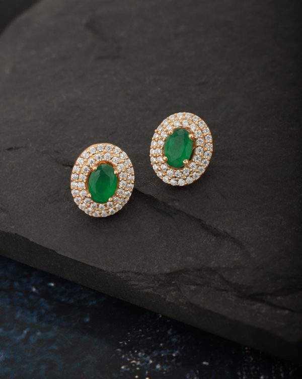 Carlton London Gold Plated Green Stone Cz Stud Earring For Women Online Hot Sale