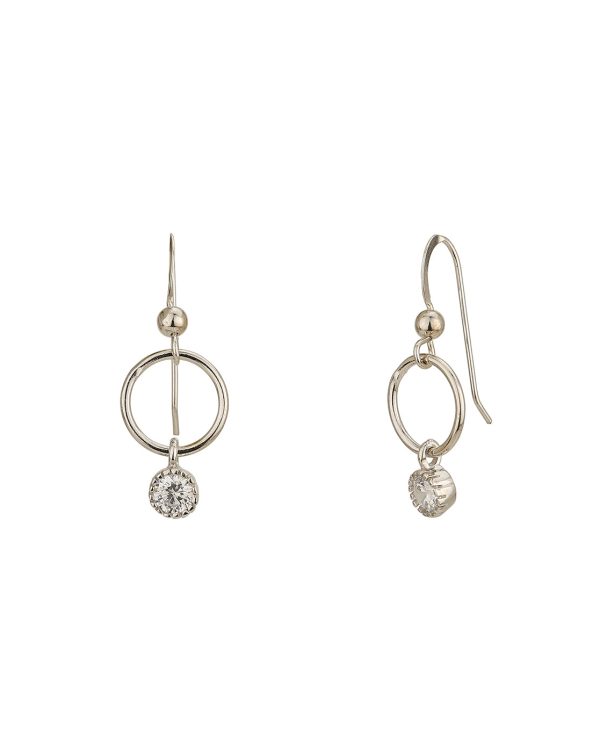 Rhodium Plated Dangling Solitaire Cz Fancy Drop Earring For Sale